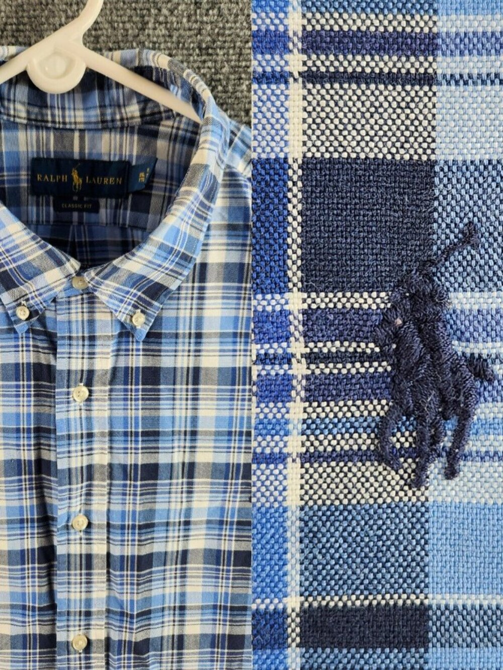 Ralph Lauren Oxford OCBD Button Up Shirt Long Sleeve Men Blue Plaid 2XL Classic